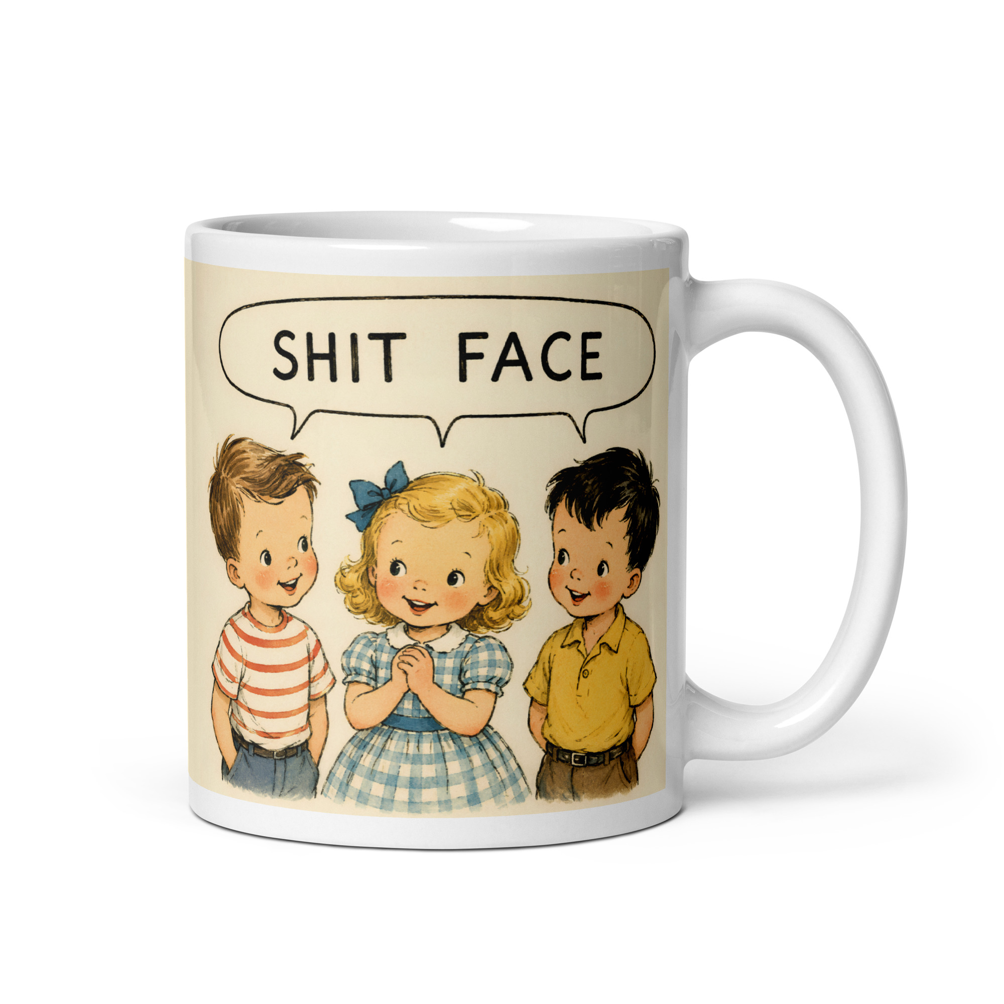 Funny Retro Rude Mug Illustration Shit Face Mugs