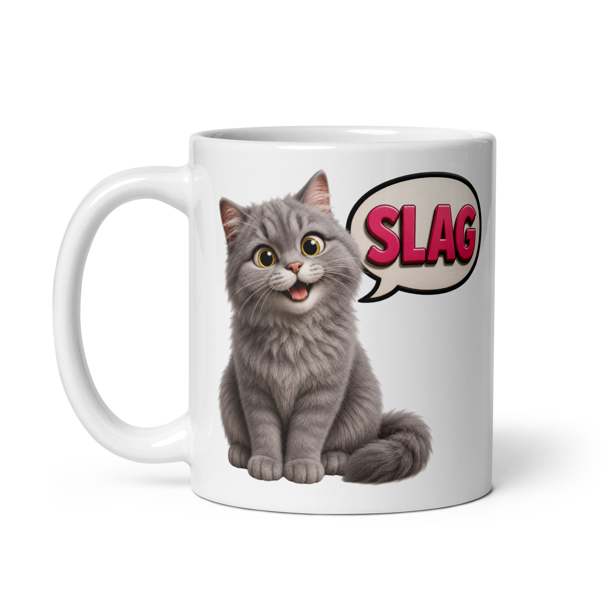 Cute Rude Cat Mug You Slag Cheeky Gift Mugs Grey Cats